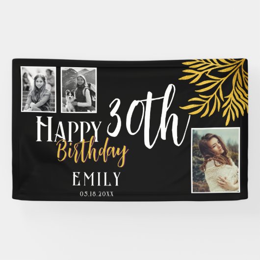 Happy 30th Birthday Gold Foliage 3 Foto Hintergrun Banner (Horizontal)