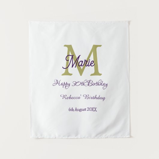 Happy 30th Birthday goldenadd name monogram modern Wandteppich (Vorderseite)