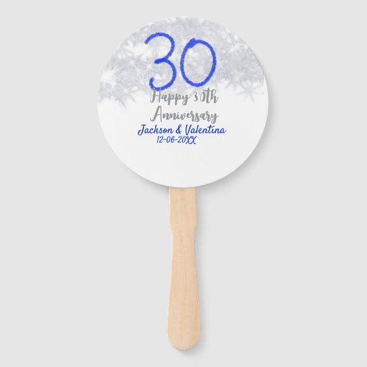 Happy 30th wedding anniversary silver blue glitter fächer (Vorderseite)