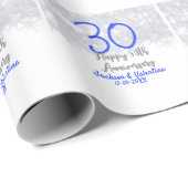 Happy 30th wedding anniversary silver blue glitter geschenkpapier (Rolleneckpunkt)