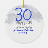 Happy 30th wedding anniversary silver blue glitter keramik ornament (Hinten)