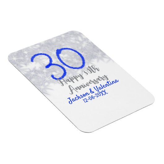 Happy 30th wedding anniversary silver blue glitter magnet (Rechte Seite)