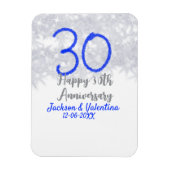 Happy 30th wedding anniversary silver blue glitter magnet (Vertikal)