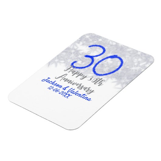 Happy 30th wedding anniversary silver blue glitter magnet (Linke Seite)