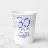 Happy 30th wedding anniversary silver blue glitter pappbecher (Rückseite)