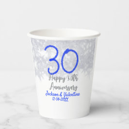 Happy 30th wedding anniversary silver blue glitter pappbecher