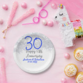 Happy 30th wedding anniversary silver blue glitter pappteller (Party)