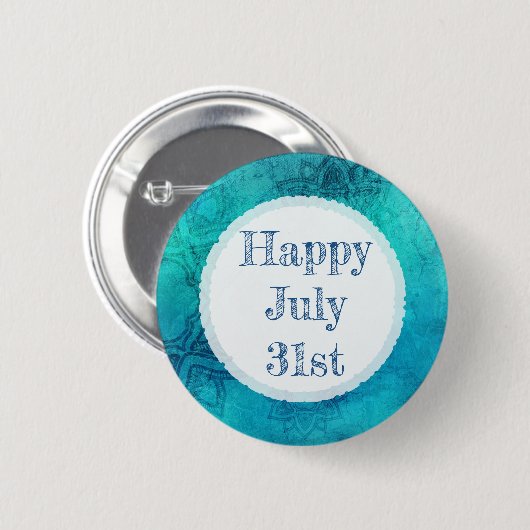 Happy 31. Juli Blue Mandala Button (Vorne & Hinten)
