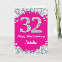 Happy 32. Geburtstag Hot Pink Silver Glitzer