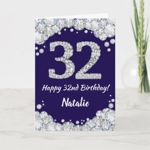 Happy 32. Geburtstag Navy Blue und Silver Glitzer Karte