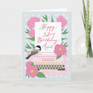 Happy 32. Geburtstagsfeier mit Schrift & Flora Karte