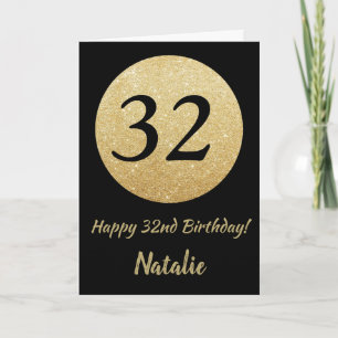 Happy 32. Geburtstagskarte Schwarz und Gold Glitze Karte