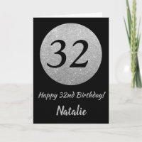 Happy 32. Geburtstagskarte Schwarz und Silber Glit