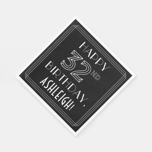 HAPPY 32ND BIRTHDAY; Art Deco Style; Custom Name Serviette (Ecke)