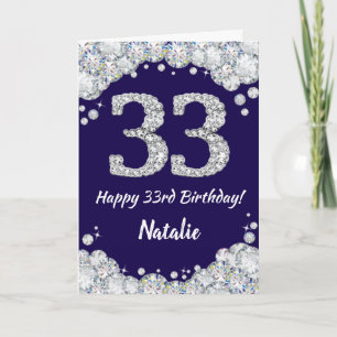Happy 33. Geburtstag Navy Blue und Silver Glitzer Karte