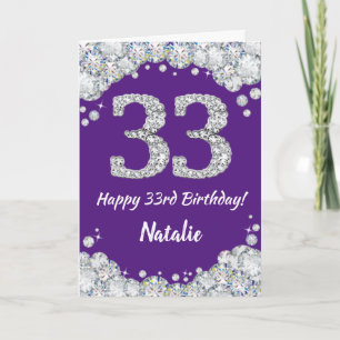 Happy 33. Geburtstagskarte Lila und Silver Glitzer Karte