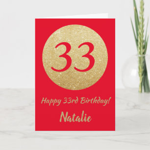 Happy 33. Geburtstagskarte Rot und Gold Glitzer Karte