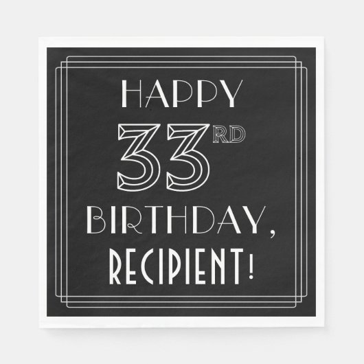 HAPPY 33RD BIRTHDAY; Art Deco Style; Custom Name Serviette (Vorderseite)