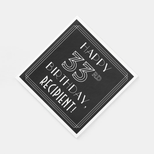 HAPPY 33RD BIRTHDAY; Art Deco Style; Custom Name Serviette (Ecke)