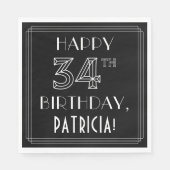 HAPPY 34TH BIRTHDAY; Art Deco Style; Custom Name Serviette (Vorderseite)