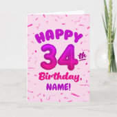 Happy 34th Birthday Card with Custom Name Karte (Vorderseite)