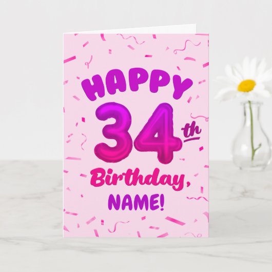 Happy 34th Birthday Card with Custom Name Karte (Kleine Pflanze)