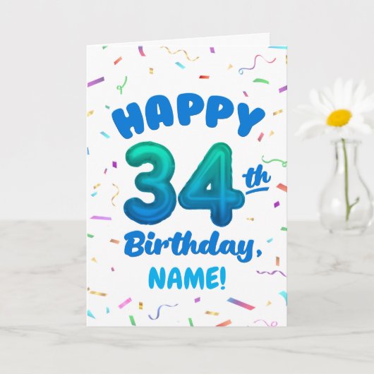 Happy 34th Birthday Card with Custom Name Karte (Kleine Pflanze)