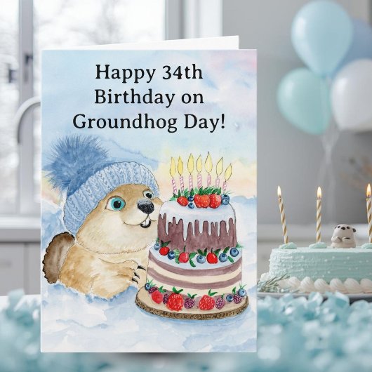  Happy 34th Groundhog Day Birthday  Karte
