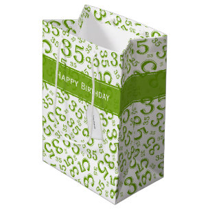 Happy 35. Geburtstag Zahlenmuster Grün/Weiß Mittlere Geschenktüte