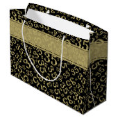 Happy 35. Geburtstag Zahlenmuster Schwarz/Gold Große Geschenktüte (Rückseite Schrägansicht)