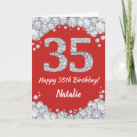 Happy 35. Geburtstagskarte Rot und Silber Glitzer 