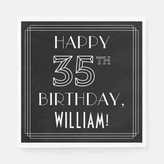 HAPPY 35TH BIRTHDAY; Art Deco Style; Custom Name Serviette (Vorderseite)