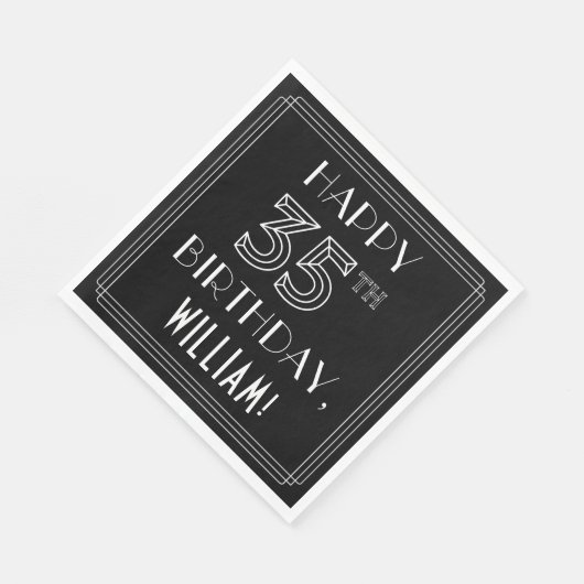 HAPPY 35TH BIRTHDAY; Art Deco Style; Custom Name Serviette (Ecke)