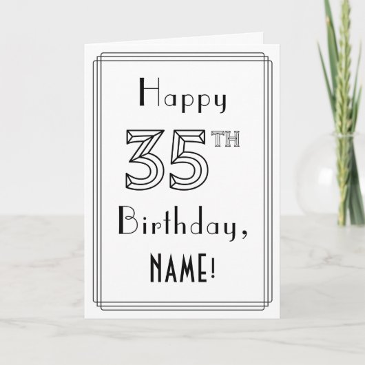 Happy 35th Birthday, Art Deco Style w/ Custom Name Karte (Vorderseite)