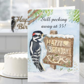 Happy 35th Birthday Downy Woodpecker Karte