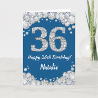 Happy 36. Geburtstag Blue and Silver Glitzer Card