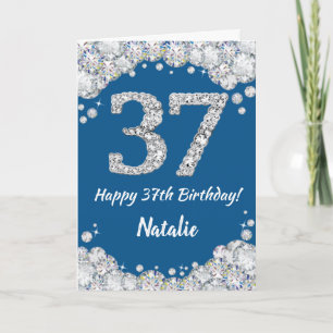Happy 37. Geburtstag Blue and Silver Glitzer Card Karte