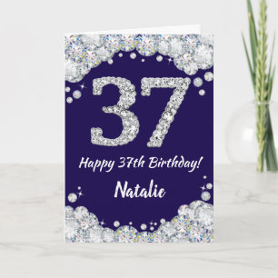 Happy 37. Geburtstag Navy Blue und Silver Glitzer Karte