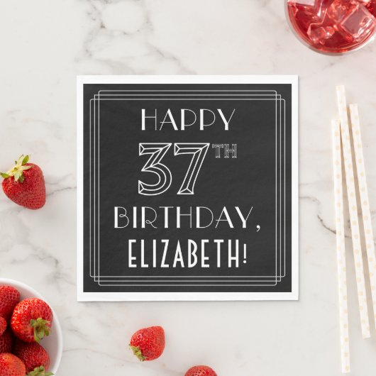 HAPPY 37TH BIRTHDAY; Art Deco Style; Custom Name Serviette (Beispiel)