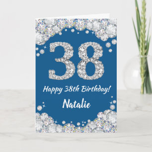 Happy 38. Geburtstag Blue and Silver Glitzer Card Karte