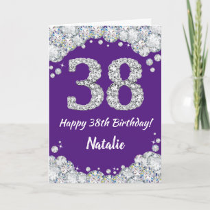 Happy 38. Geburtstag Lila und Silberne Glitzer Car Karte