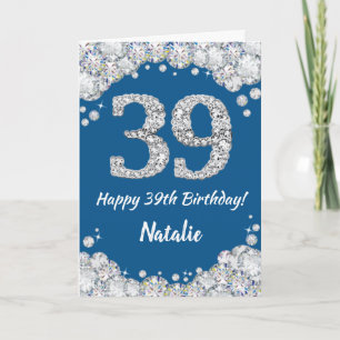 Happy 39. Geburtstag Blue and Silver Glitzer Card Karte