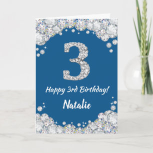 Happy 3. Geburtstag Blue and Silver Glitzer Card Karte
