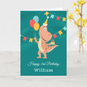 Happy 3. Geburtstag Cake Balloon Niedlich Dinosaur Karte (Gelbe Blume)