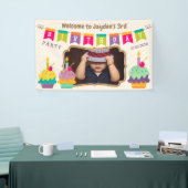Happy 3. Geburtstag farbenfrohe Cupcakes Foto Banner (Messeveranstaltung)