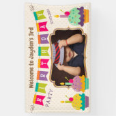Happy 3. Geburtstag farbenfrohe Cupcakes Foto Banner (Vertikal)
