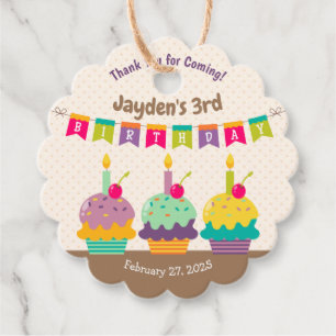 Happy 3. Geburtstag Kind farbenfrohe Cupcakes jage Geschenkanhänger