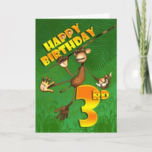 Happy 3. Geburtstag Monkey Banana Karte (Vorderseite)