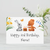Happy 3. Geburtstag Teddy Bear Bunny Cake Card (Stehend Vorderseite)