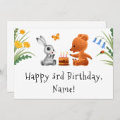 Happy 3. Geburtstag Teddy Bear Bunny Cake Card (Vorne/Hinten)